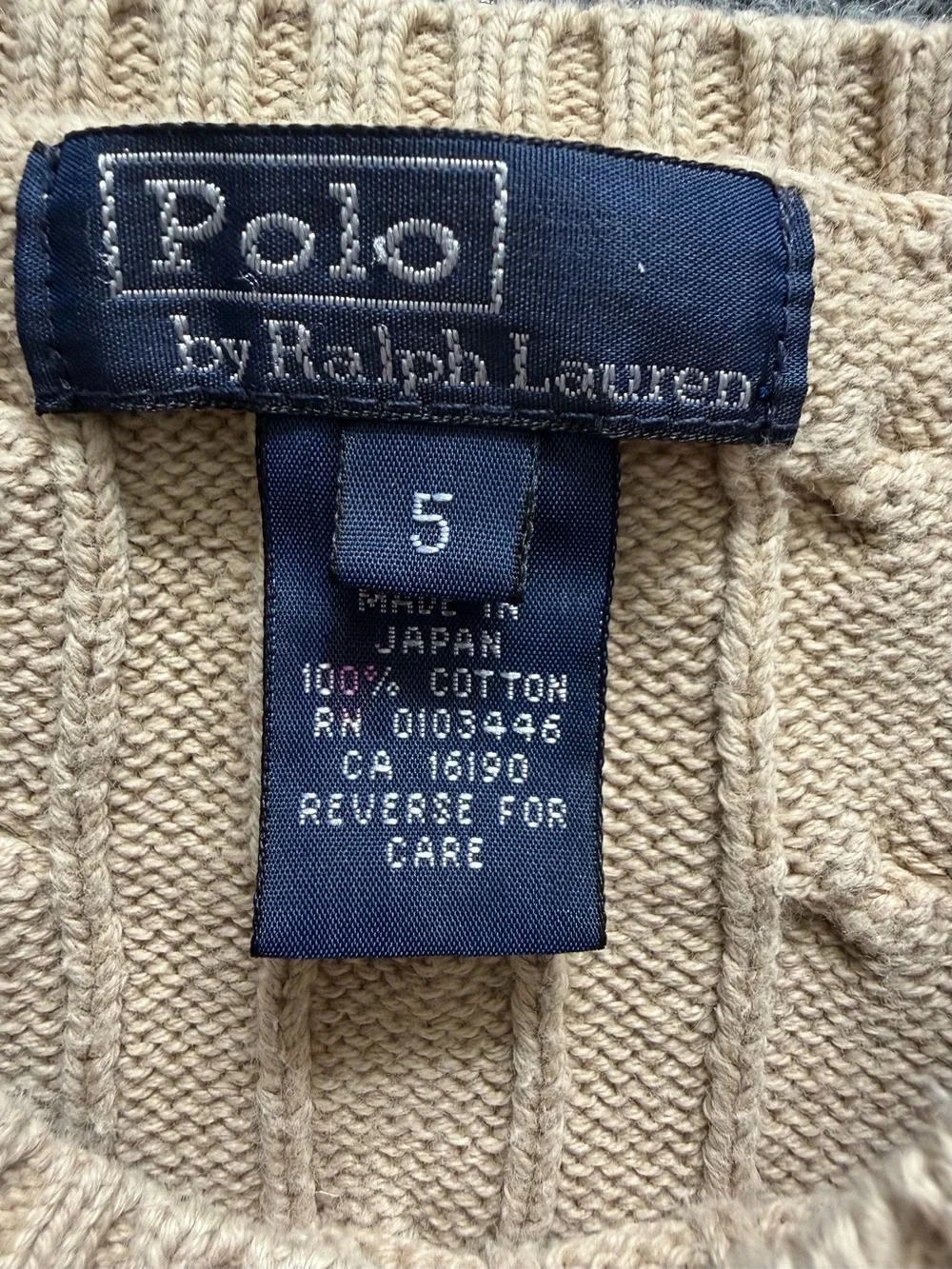 Polo Ralph Lauren Boys Size 5 Cable Knit Sweater Beige Tan Cotton Pony